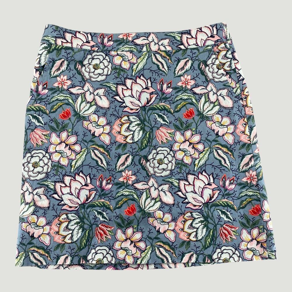 LOFT Floral Mini Skirt Womens 6 Tall Blue Botanical Print Cotton Stretch